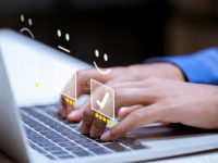 Business Customer Pressing Smiley Face Emoticon Online Service Rating Satisfaction Concept 001 I