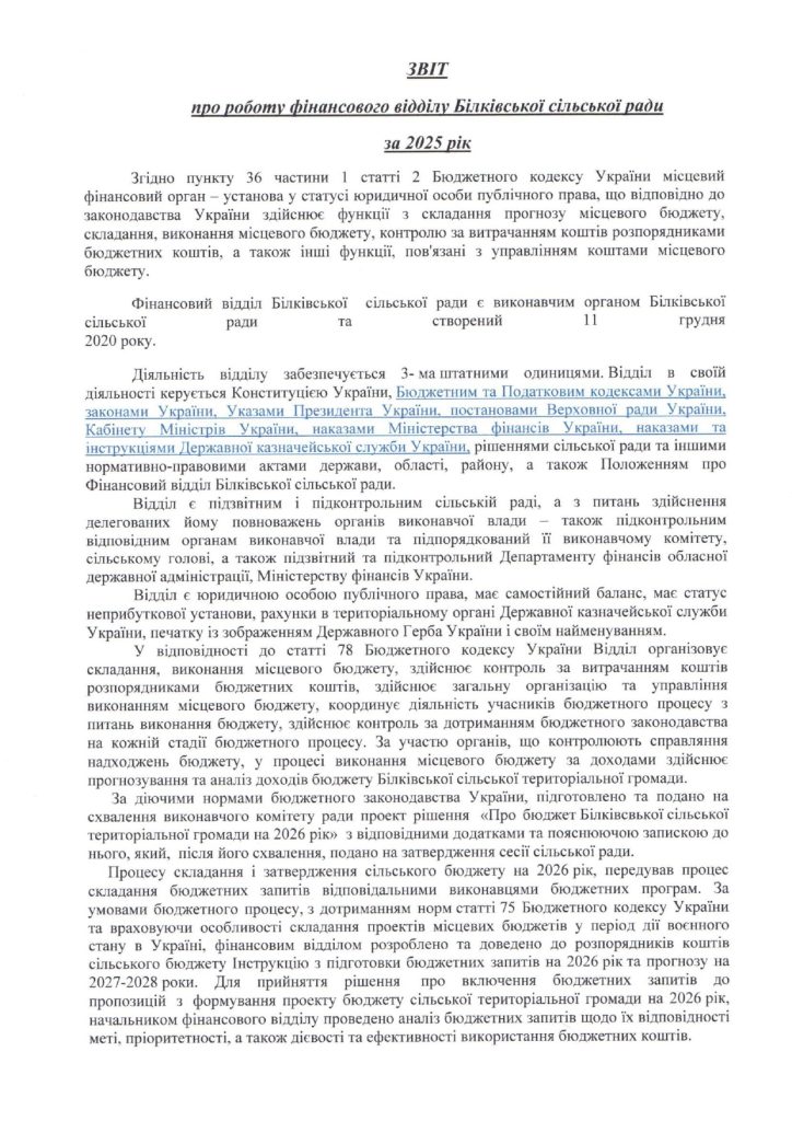 Звіт про роботу фінансового відділу за 2025 рік Page 0001